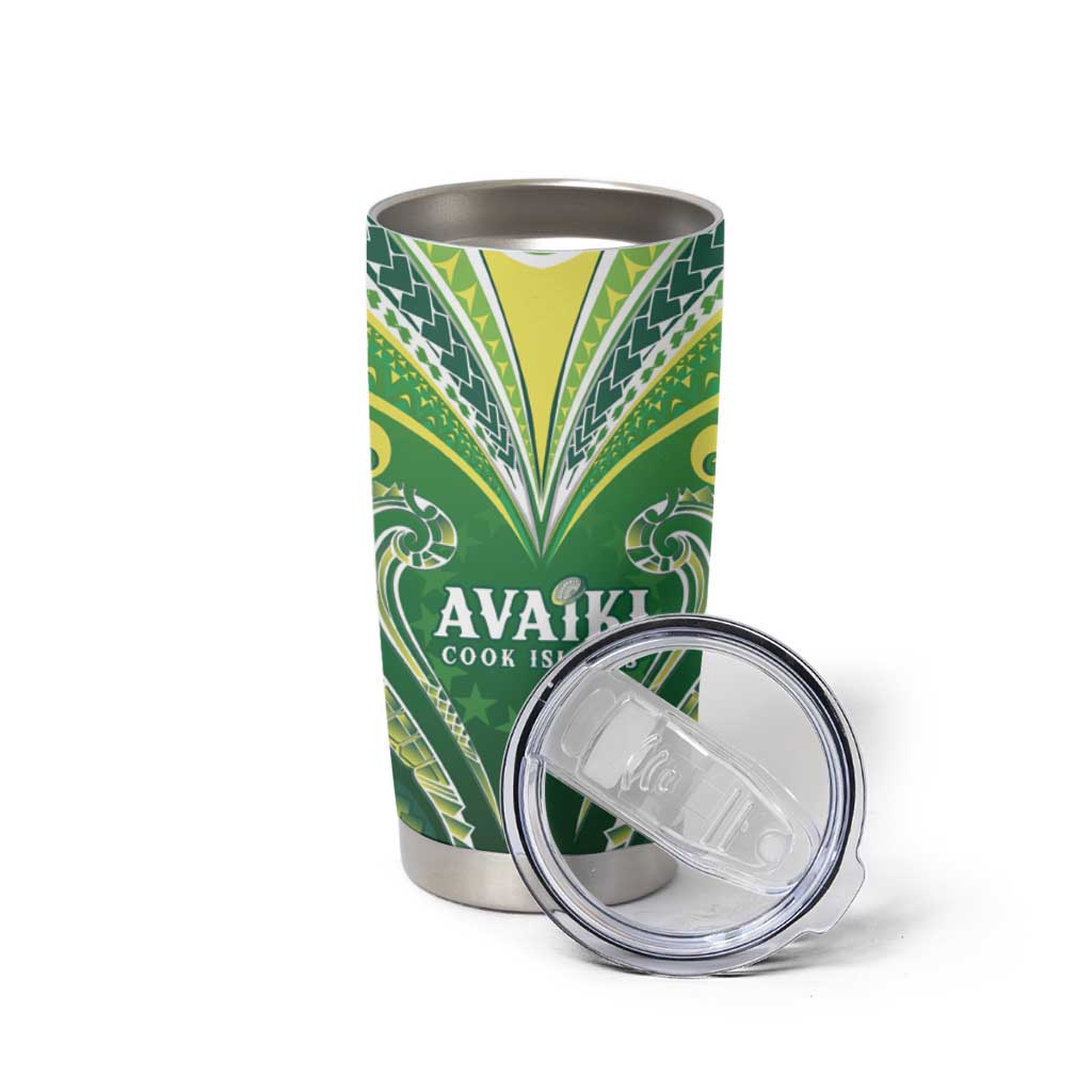 Custom Rugby Cook Islands Avaiki Tumbler Cup Green Kuki Airani Tribal Maori Inspired LT9 - Polynesian Pride