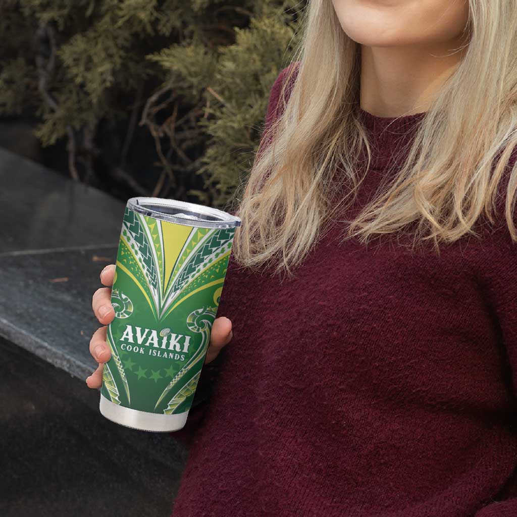 Custom Rugby Cook Islands Avaiki Tumbler Cup Green Kuki Airani Tribal Maori Inspired LT9 - Polynesian Pride