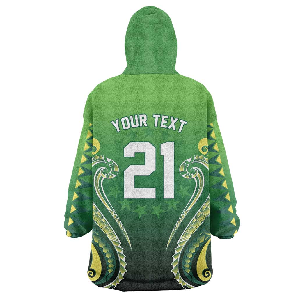Custom Rugby Cook Islands Avaiki Wearable Blanket Hoodie Green Kuki Airani Tribal Maori Inspired LT9 - Polynesian Pride