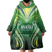 Custom Rugby Cook Islands Avaiki Wearable Blanket Hoodie Green Kuki Airani Tribal Maori Inspired LT9 - Polynesian Pride
