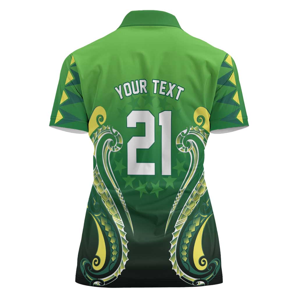 Custom Rugby Cook Islands Avaiki Women Polo Shirt Green Kuki Airani Tribal Maori Inspired - Polynesian Pride