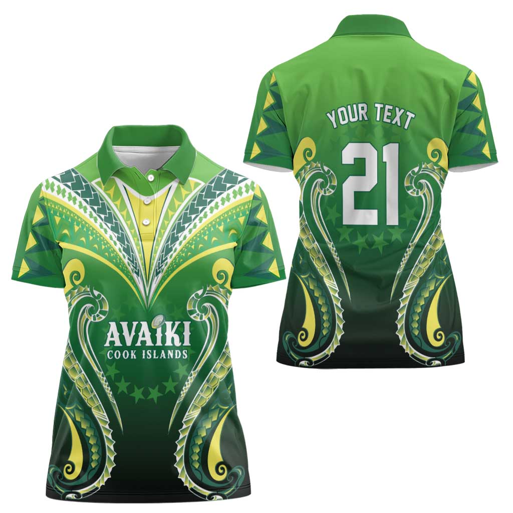 Custom Rugby Cook Islands Avaiki Women Polo Shirt Green Kuki Airani Tribal Maori Inspired - Polynesian Pride
