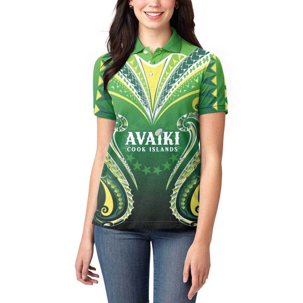 Custom Rugby Cook Islands Avaiki Women Polo Shirt Green Kuki Airani Tribal Maori Inspired - Polynesian Pride