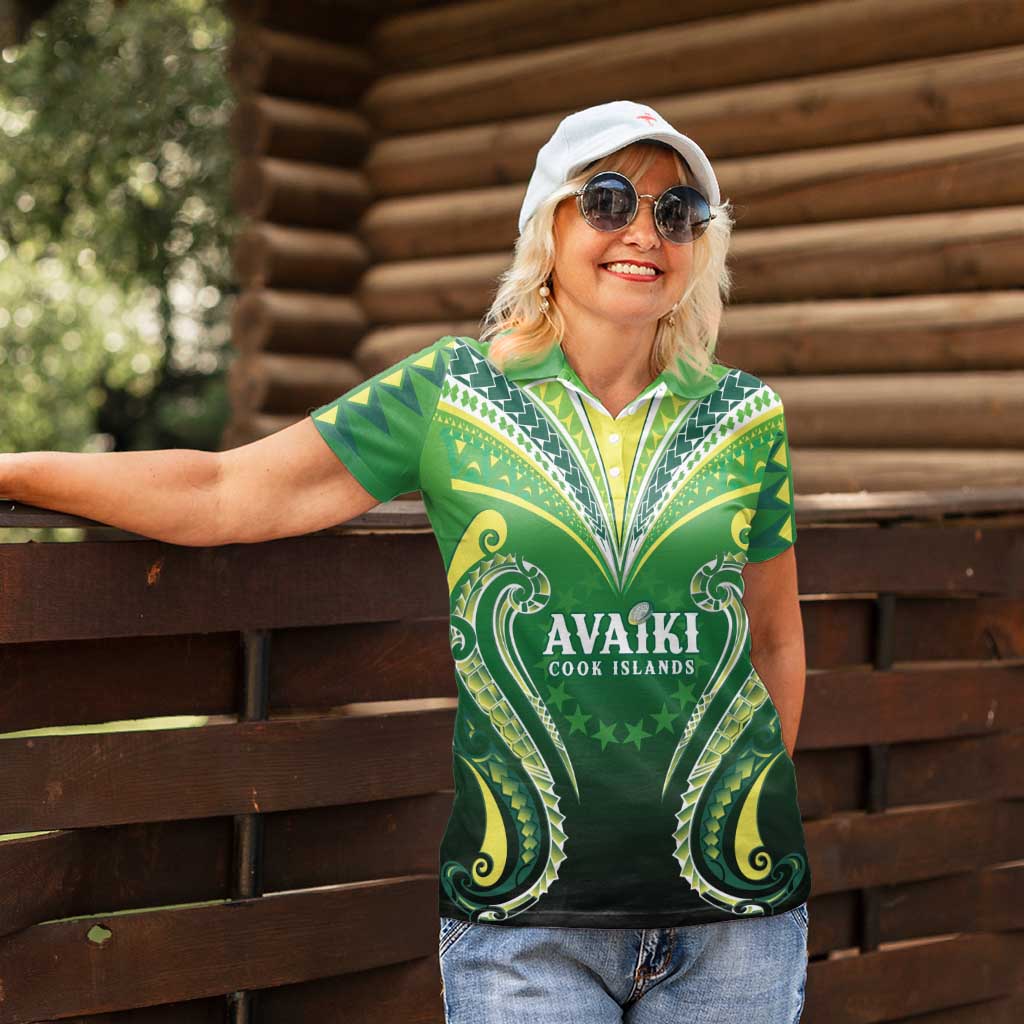 Custom Rugby Cook Islands Avaiki Women Polo Shirt Green Kuki Airani Tribal Maori Inspired - Polynesian Pride