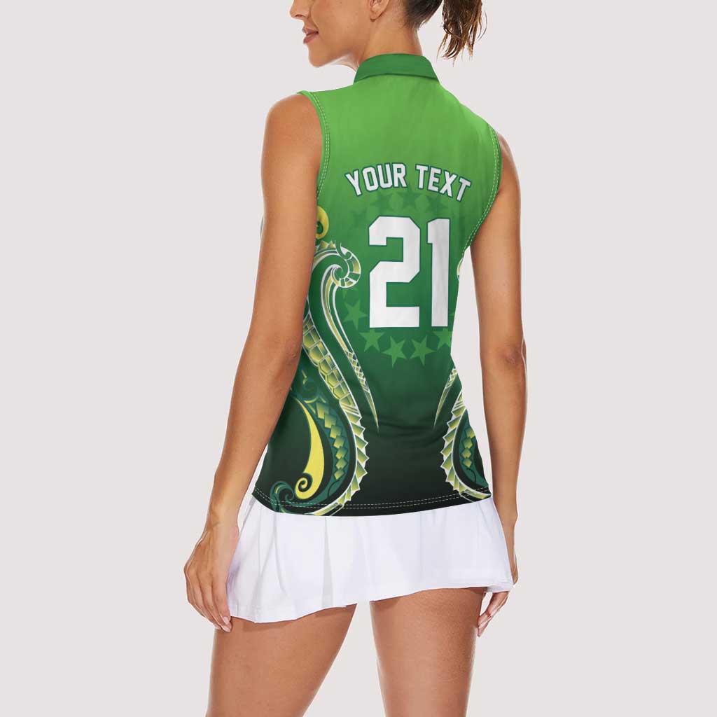 Custom Rugby Cook Islands Avaiki Women Sleeveless Polo Shirt Green Kuki Airani Tribal Maori Inspired - Polynesian Pride