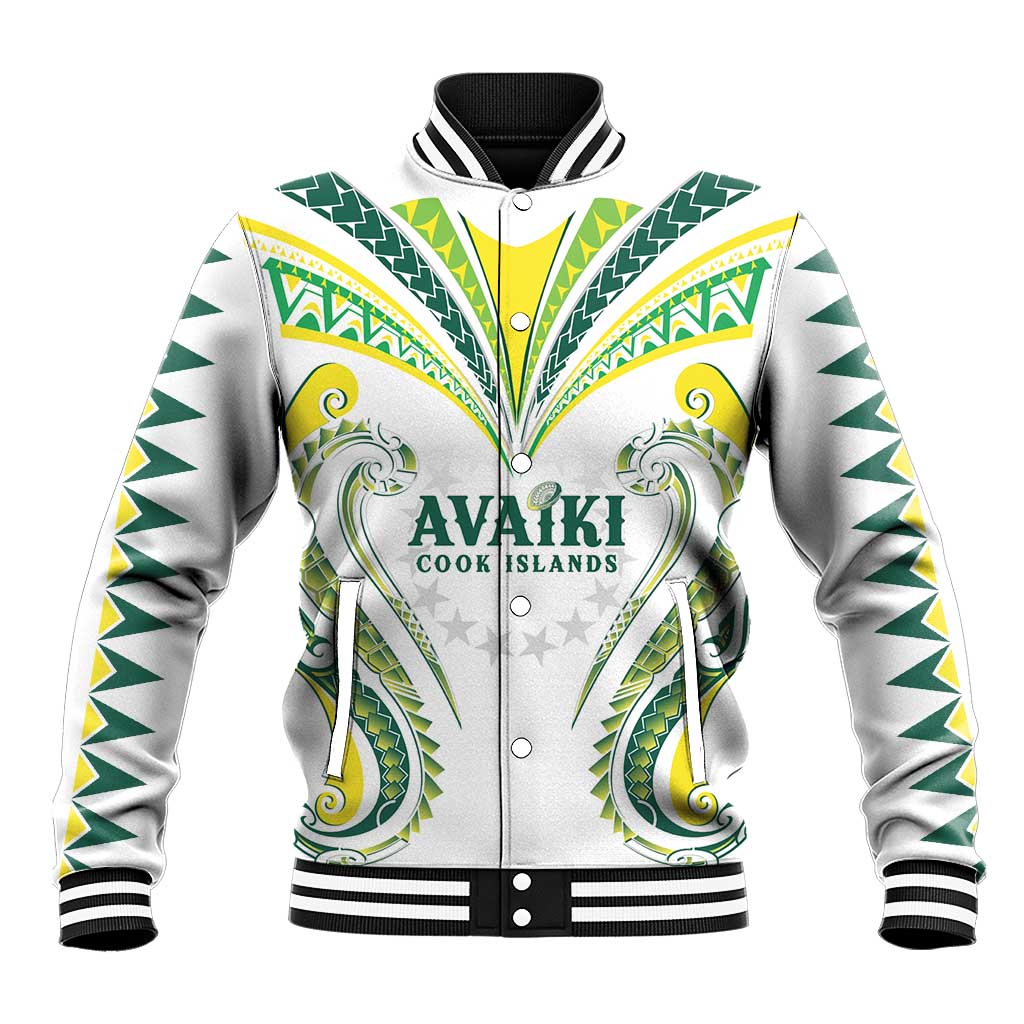 Custom Rugby Cook Islands Avaiki Baseball Jacket White Kuki Airani Tribal Maori Inspired LT9 Unisex White - Polynesian Pride