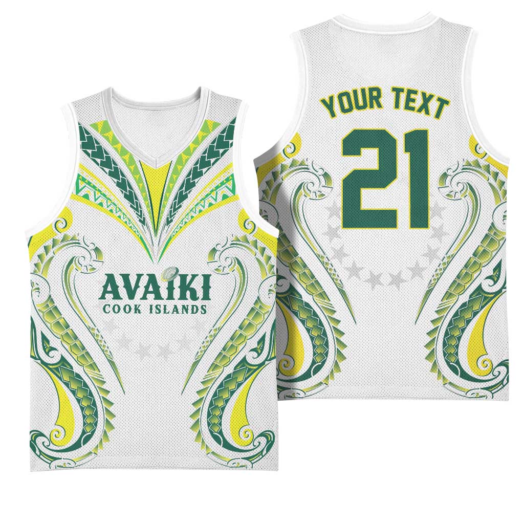 Custom Rugby Cook Islands Avaiki Basketball Jersey White Kuki Airani Tribal Maori Inspired LT9 - Polynesian Pride