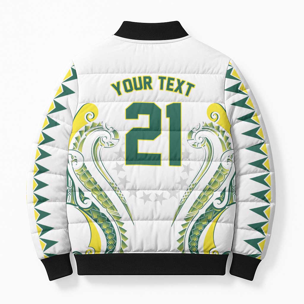 Custom Rugby Cook Islands Avaiki Bomber Puffer Jacket White Kuki Airani Tribal Maori Inspired LT9 - Polynesian Pride