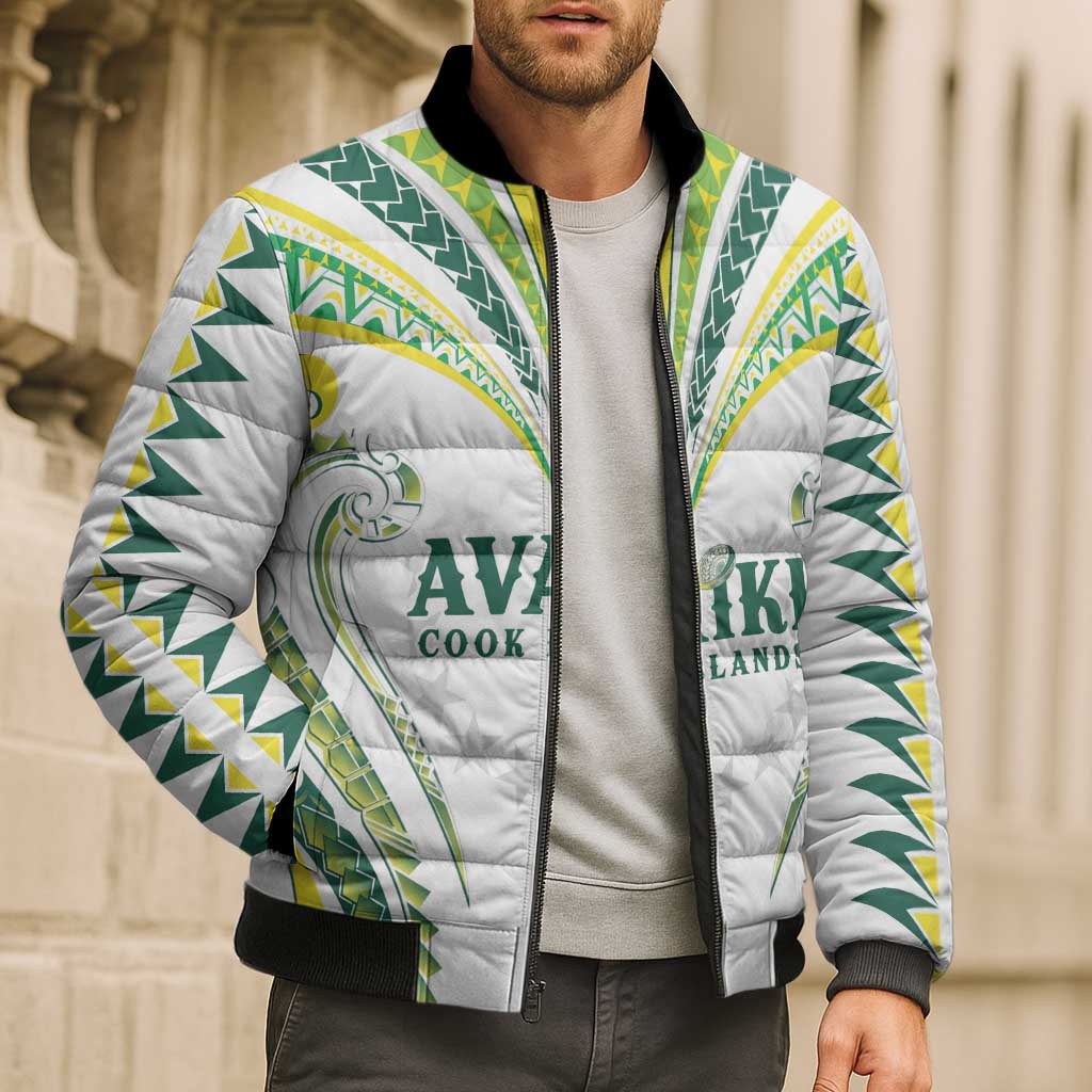 Custom Rugby Cook Islands Avaiki Bomber Puffer Jacket White Kuki Airani Tribal Maori Inspired LT9 - Polynesian Pride