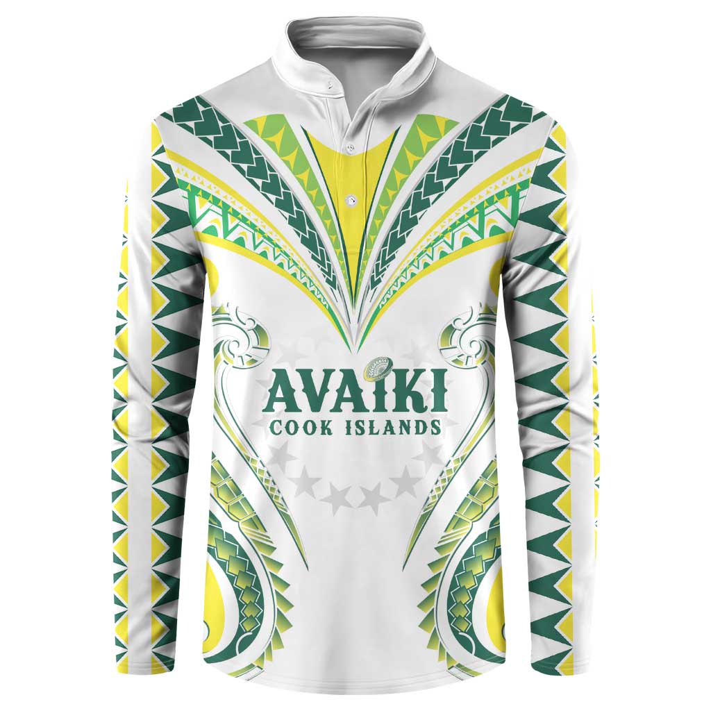 Custom Rugby Cook Islands Avaiki Button Sweatshirt White Kuki Airani Tribal Maori Inspired LT9 White - Polynesian Pride