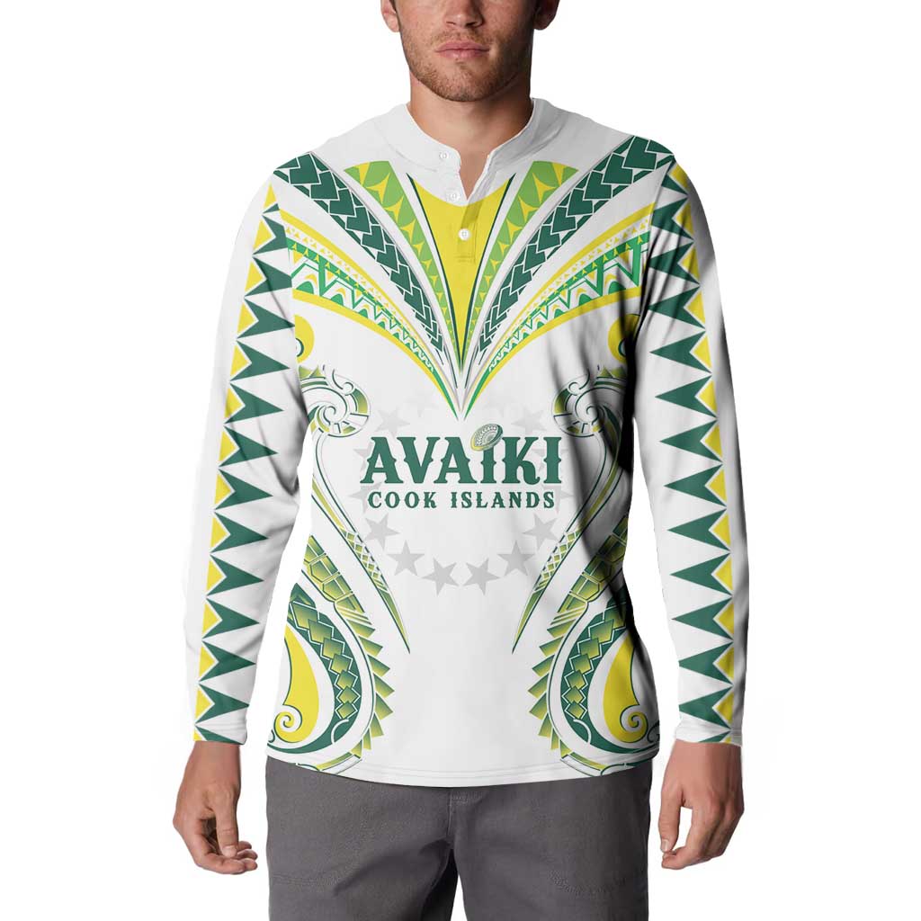 Custom Rugby Cook Islands Avaiki Button Sweatshirt White Kuki Airani Tribal Maori Inspired LT9 - Polynesian Pride