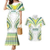 Custom Rugby Cook Islands Avaiki Couples Matching Mermaid Dress and Hawaiian Shirt White Kuki Airani Tribal Maori Inspired LT9 White - Polynesian Pride