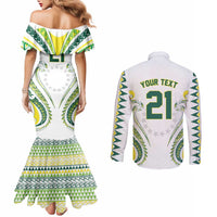 Custom Rugby Cook Islands Avaiki Couples Matching Mermaid Dress and Long Sleeve Button Shirt White Kuki Airani Tribal Maori Inspired LT9 - Polynesian Pride