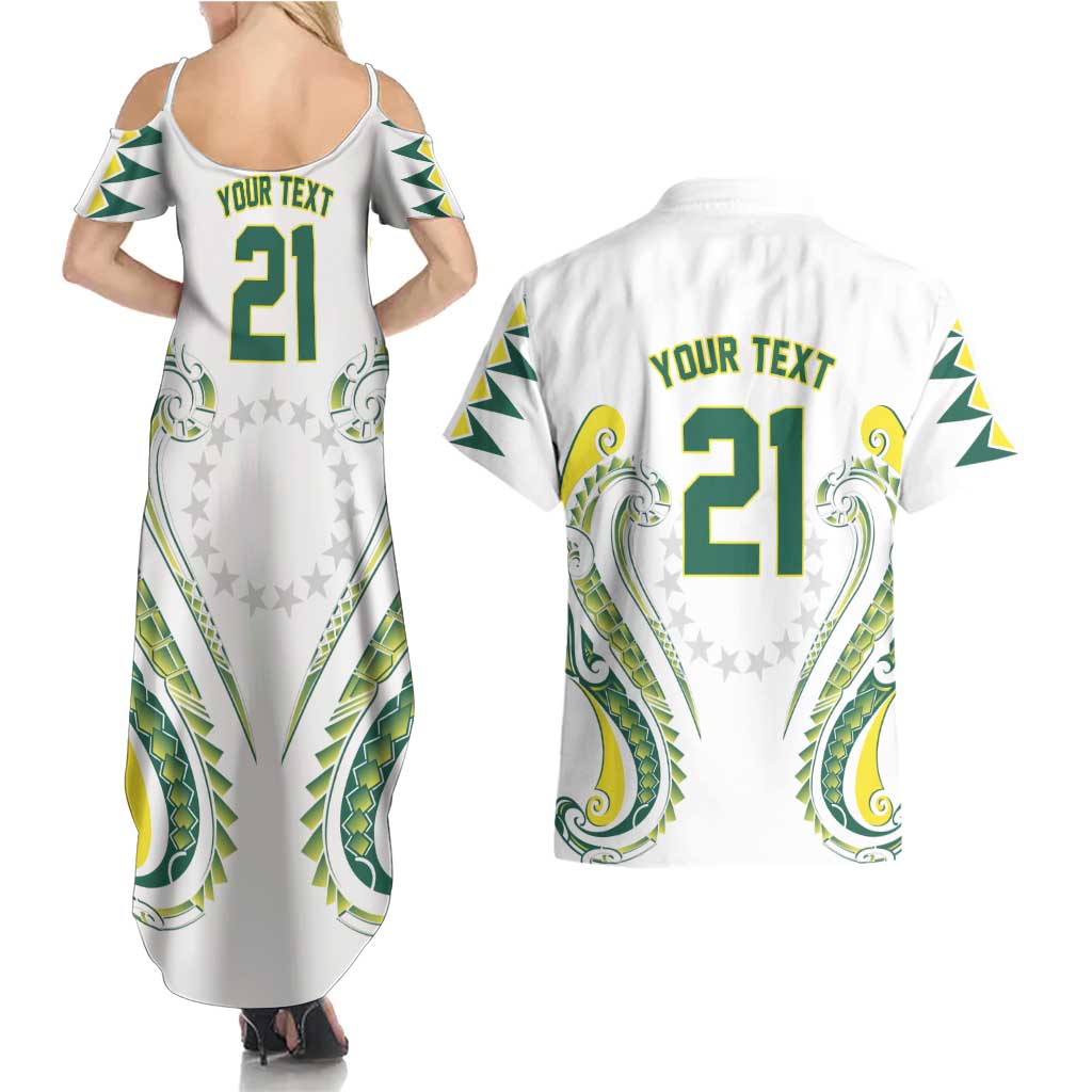 Custom Rugby Cook Islands Avaiki Couples Matching Summer Maxi Dress and Hawaiian Shirt White Kuki Airani Tribal Maori Inspired - Polynesian Pride
