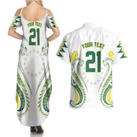 Custom Rugby Cook Islands Avaiki Couples Matching Summer Maxi Dress and Hawaiian Shirt White Kuki Airani Tribal Maori Inspired - Polynesian Pride