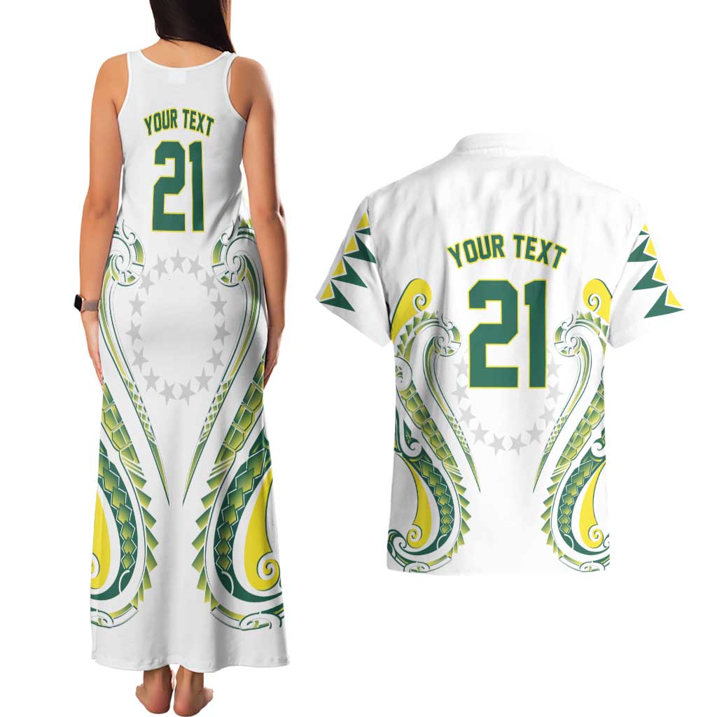 Custom Rugby Cook Islands Avaiki Couples Matching Tank Maxi Dress and Hawaiian Shirt White Kuki Airani Tribal Maori Inspired - Polynesian Pride