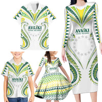 Custom Rugby Cook Islands Avaiki Family Matching Long Sleeve Bodycon Dress and Hawaiian Shirt White Kuki Airani Tribal Maori Inspired - Polynesian Pride