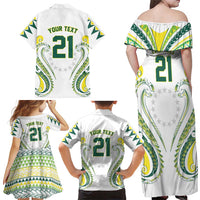 Custom Rugby Cook Islands Avaiki Family Matching Off Shoulder Maxi Dress and Hawaiian Shirt White Kuki Airani Tribal Maori Inspired - Polynesian Pride