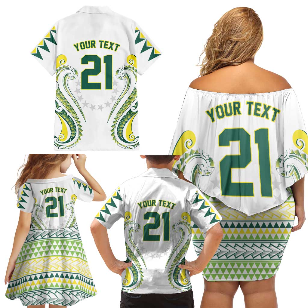 Custom Rugby Cook Islands Avaiki Family Matching Off Shoulder Short Dress and Hawaiian Shirt White Kuki Airani Tribal Maori Inspired - Polynesian Pride