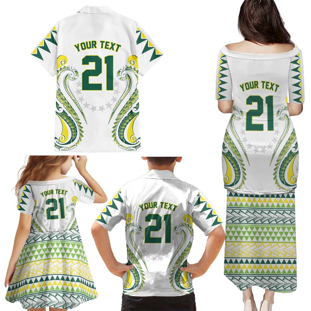 Custom Rugby Cook Islands Avaiki Family Matching Puletasi and Hawaiian Shirt White Kuki Airani Tribal Maori Inspired - Polynesian Pride