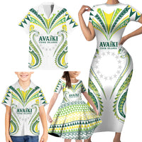 Custom Rugby Cook Islands Avaiki Family Matching Short Sleeve Bodycon Dress and Hawaiian Shirt White Kuki Airani Tribal Maori Inspired - Polynesian Pride