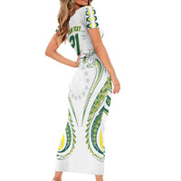 Custom Rugby Cook Islands Avaiki Family Matching Short Sleeve Bodycon Dress and Hawaiian Shirt White Kuki Airani Tribal Maori Inspired - Polynesian Pride
