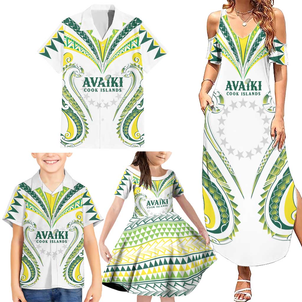 Custom Rugby Cook Islands Avaiki Family Matching Summer Maxi Dress and Hawaiian Shirt White Kuki Airani Tribal Maori Inspired - Polynesian Pride