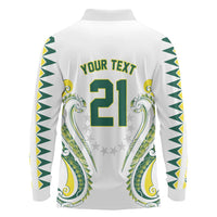 Custom Rugby Cook Islands Avaiki Long Sleeve Polo Shirt White Kuki Airani Tribal Maori Inspired LT9 - Polynesian Pride
