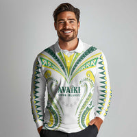 Custom Rugby Cook Islands Avaiki Long Sleeve Polo Shirt White Kuki Airani Tribal Maori Inspired LT9 - Polynesian Pride