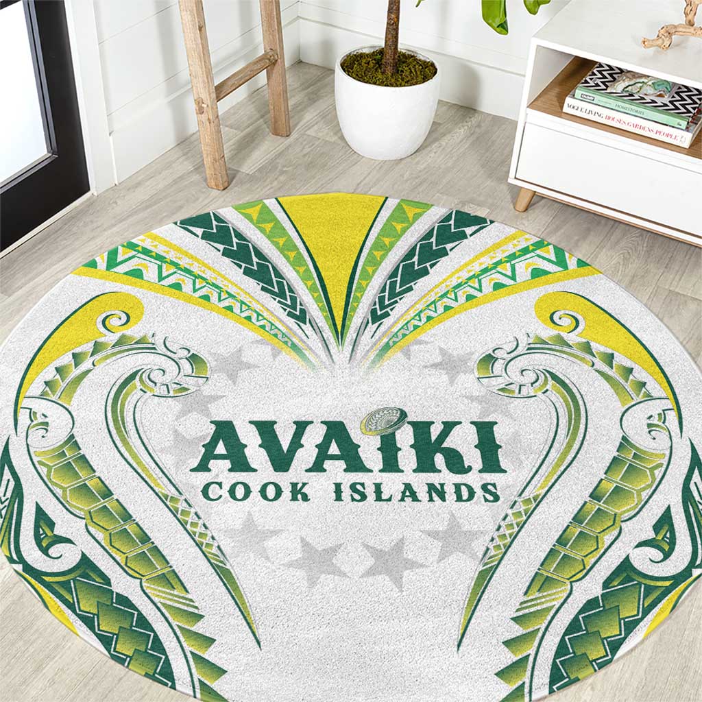 Rugby Cook Islands Avaiki Round Carpet White Kuki Airani Tribal Maori Inspired LT9 White - Polynesian Pride