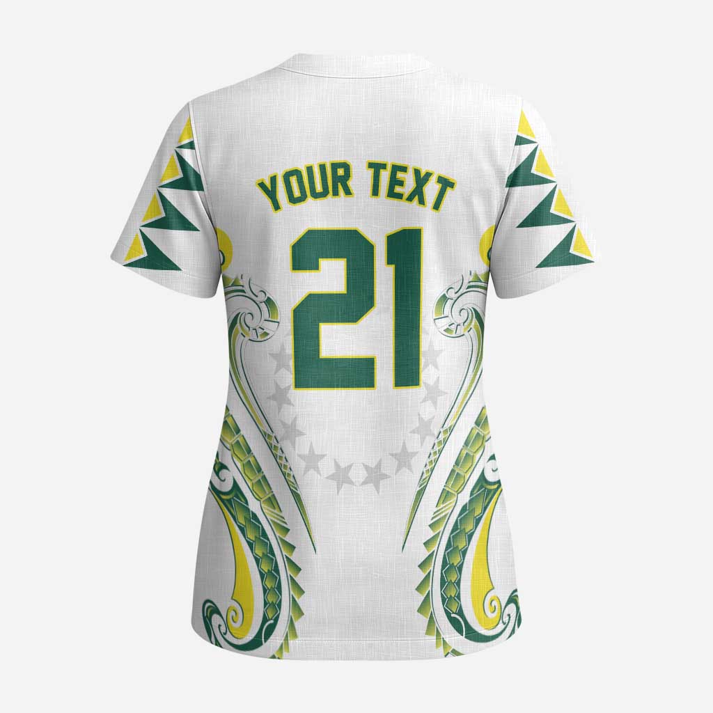 Custom Rugby Cook Islands Avaiki Scrub Top White Kuki Airani Tribal Maori Inspired LT9 - Polynesian Pride