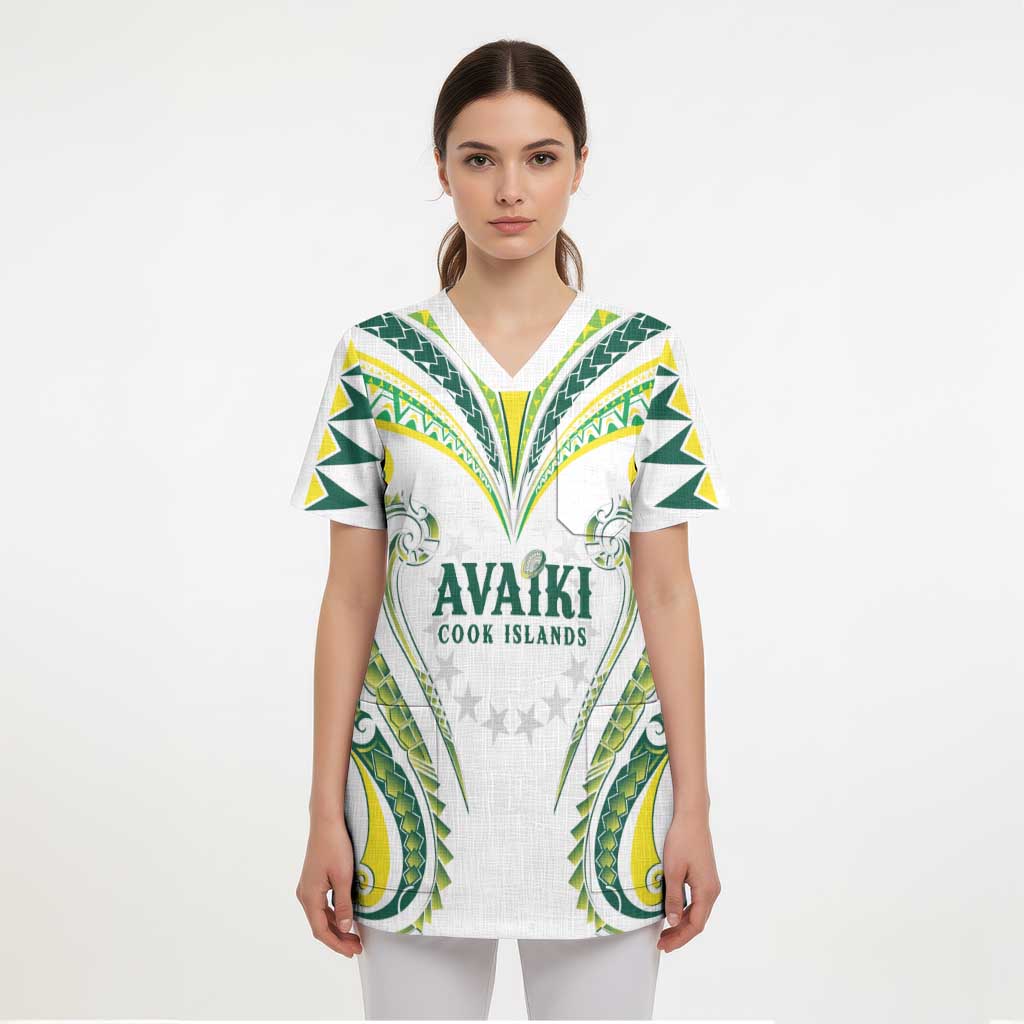 Custom Rugby Cook Islands Avaiki Scrub Top White Kuki Airani Tribal Maori Inspired LT9 - Polynesian Pride