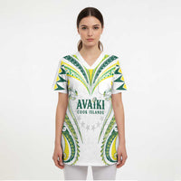 Custom Rugby Cook Islands Avaiki Scrub Top White Kuki Airani Tribal Maori Inspired LT9 - Polynesian Pride
