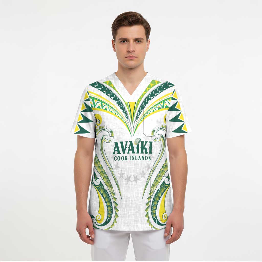 Custom Rugby Cook Islands Avaiki Scrub Top White Kuki Airani Tribal Maori Inspired LT9 - Polynesian Pride