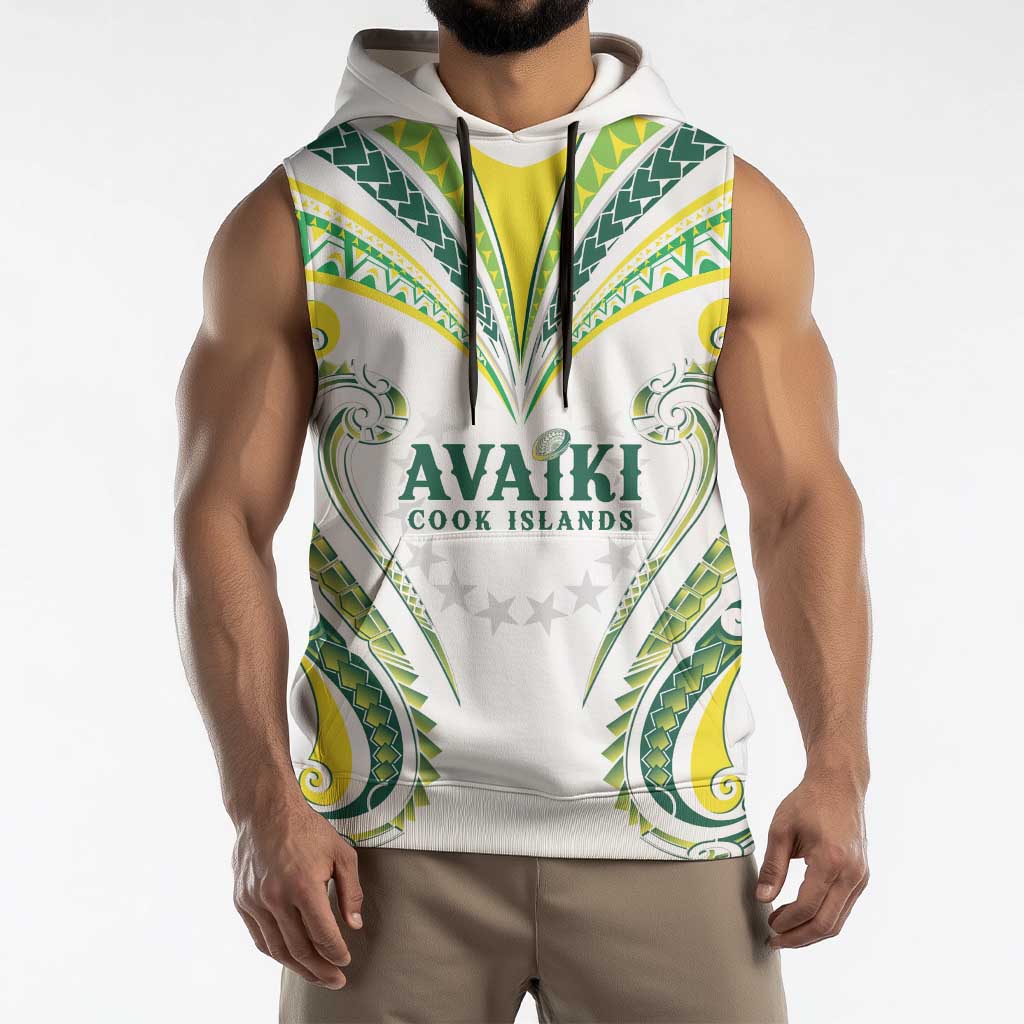 Custom Rugby Cook Islands Avaiki Sleeveless Hoodie White Kuki Airani Tribal Maori Inspired LT9 - Polynesian Pride