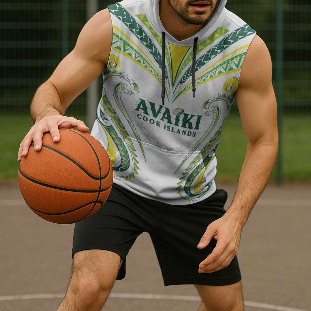Custom Rugby Cook Islands Avaiki Sleeveless Hoodie White Kuki Airani Tribal Maori Inspired LT9 - Polynesian Pride
