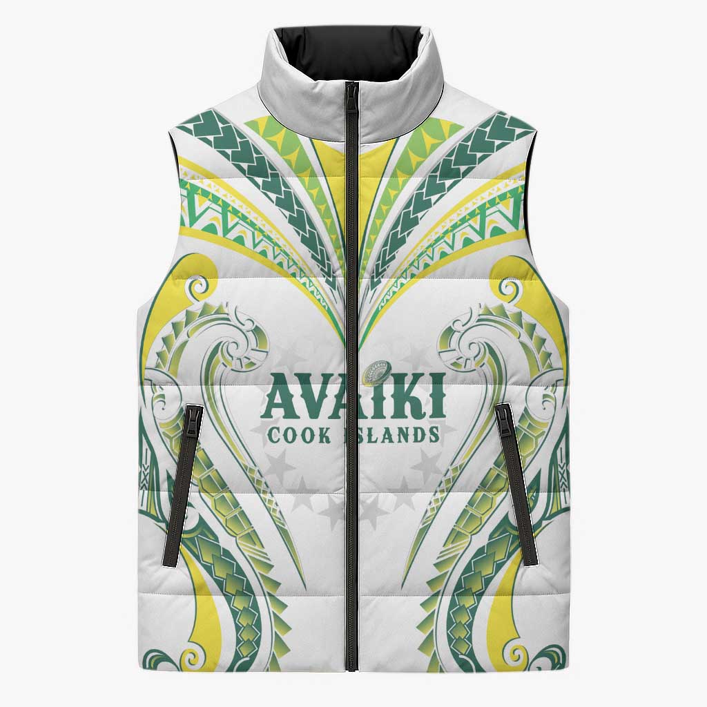 Custom Rugby Cook Islands Avaiki Sleeveless Puffer Jacket White Kuki Airani Tribal Maori Inspired LT9 Unisex White - Polynesian Pride