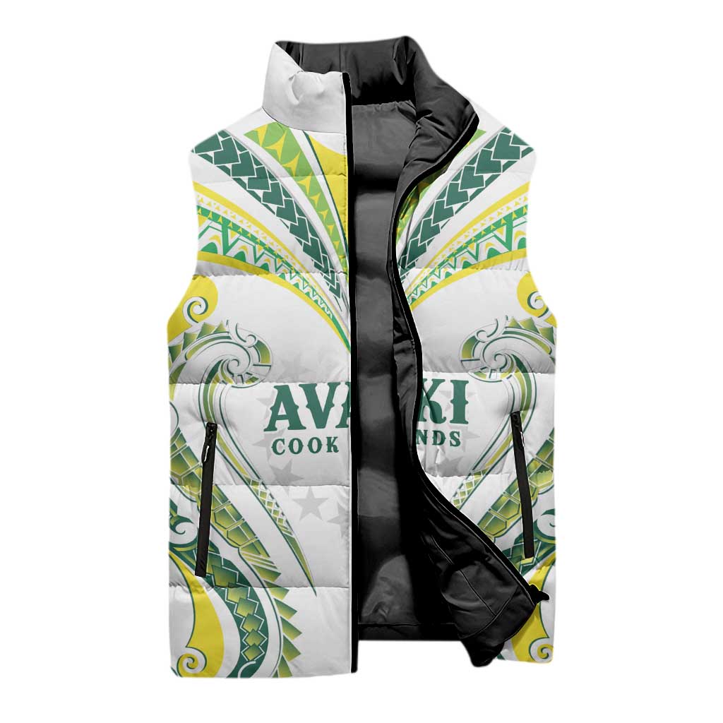 Custom Rugby Cook Islands Avaiki Sleeveless Puffer Jacket White Kuki Airani Tribal Maori Inspired LT9 - Polynesian Pride