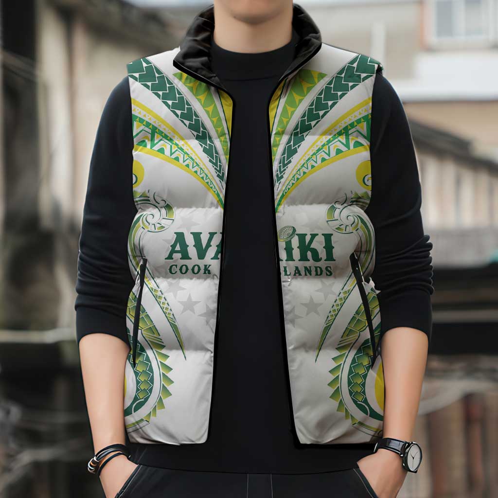 Custom Rugby Cook Islands Avaiki Sleeveless Puffer Jacket White Kuki Airani Tribal Maori Inspired LT9 - Polynesian Pride