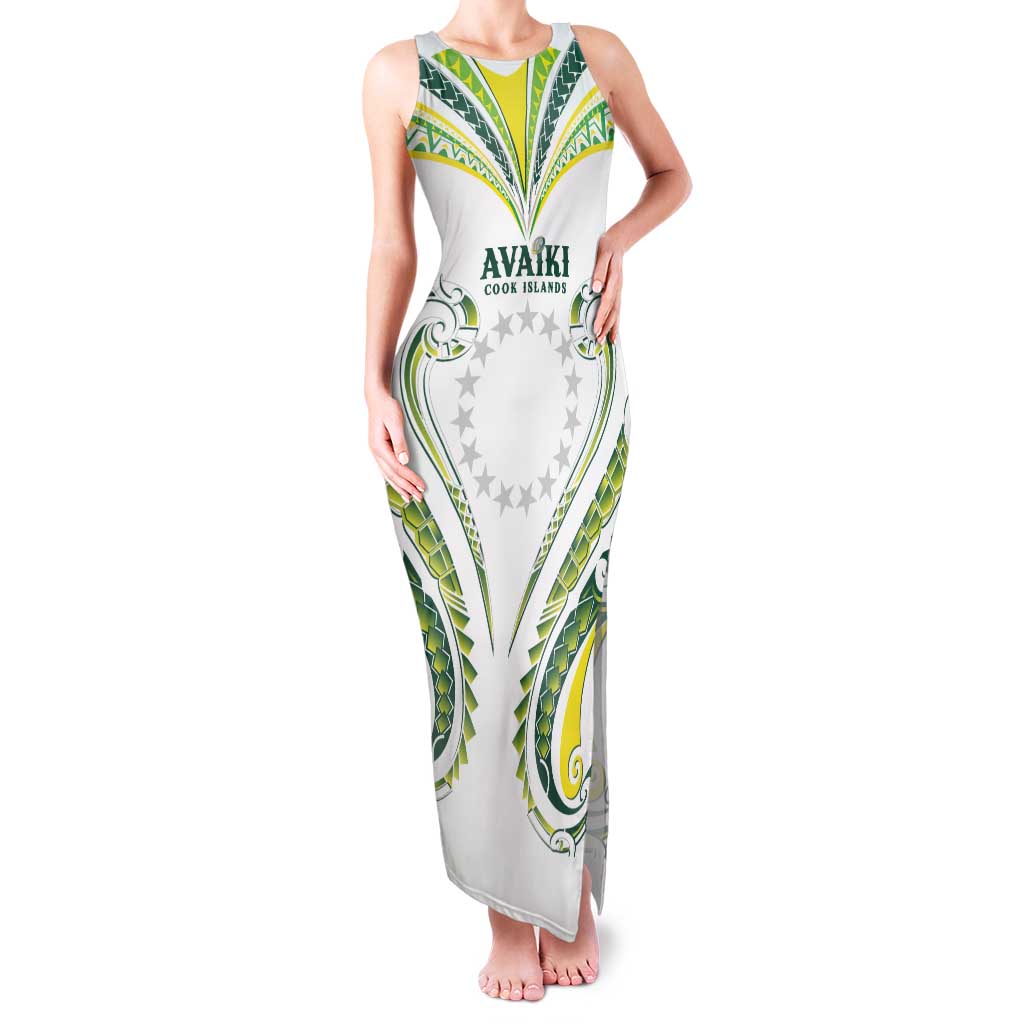 Custom Rugby Cook Islands Avaiki Tank Maxi Dress White Kuki Airani Tribal Maori Inspired - Polynesian Pride