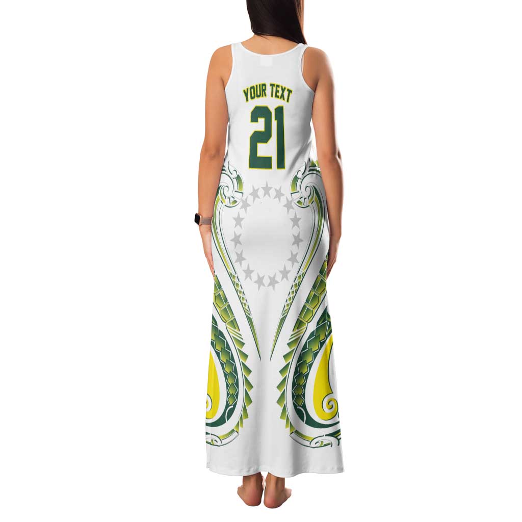 Custom Rugby Cook Islands Avaiki Tank Maxi Dress White Kuki Airani Tribal Maori Inspired - Polynesian Pride