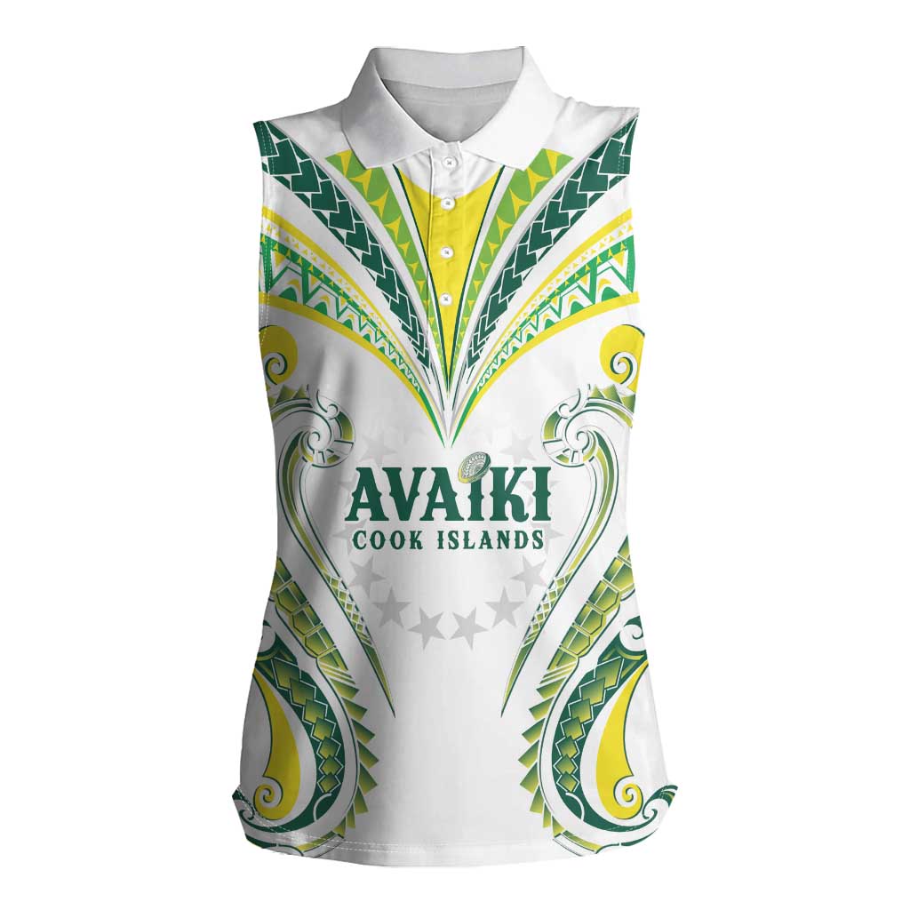 Custom Rugby Cook Islands Avaiki Women Sleeveless Polo Shirt White Kuki Airani Tribal Maori Inspired LT9 Female White - Polynesian Pride