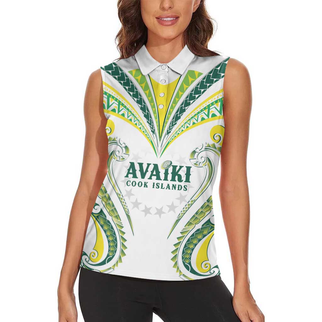 Custom Rugby Cook Islands Avaiki Women Sleeveless Polo Shirt White Kuki Airani Tribal Maori Inspired LT9 - Polynesian Pride