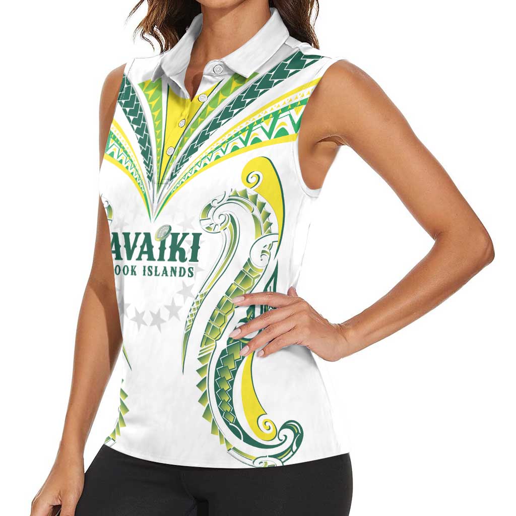 Custom Rugby Cook Islands Avaiki Women Sleeveless Polo Shirt White Kuki Airani Tribal Maori Inspired LT9 - Polynesian Pride