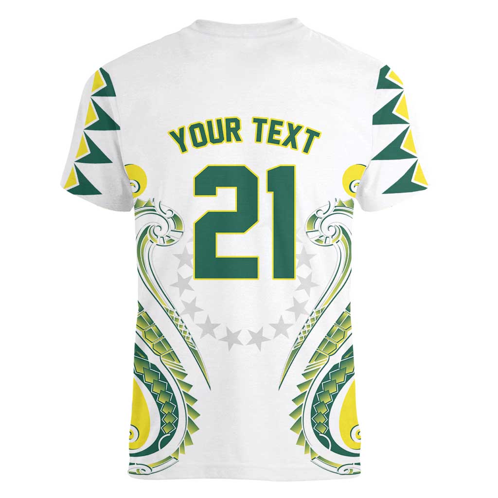 Custom Rugby Cook Islands Avaiki Women V-Neck T-Shirt White Kuki Airani Tribal Maori Inspired - Polynesian Pride
