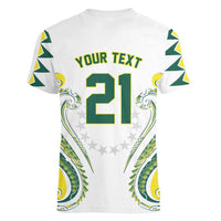 Custom Rugby Cook Islands Avaiki Women V-Neck T-Shirt White Kuki Airani Tribal Maori Inspired - Polynesian Pride