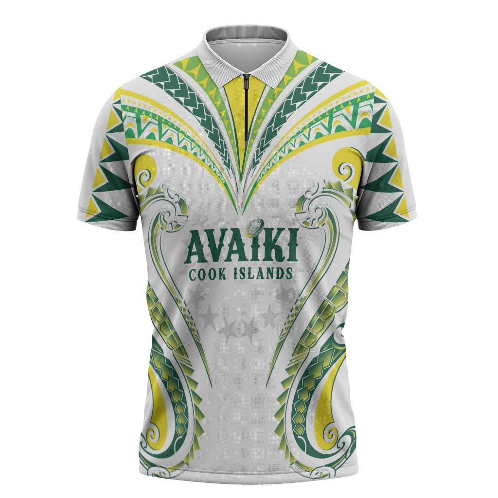 Custom Rugby Cook Islands Avaiki Zipper Polo Shirt White Kuki Airani Tribal Maori Inspired LT9 White - Polynesian Pride