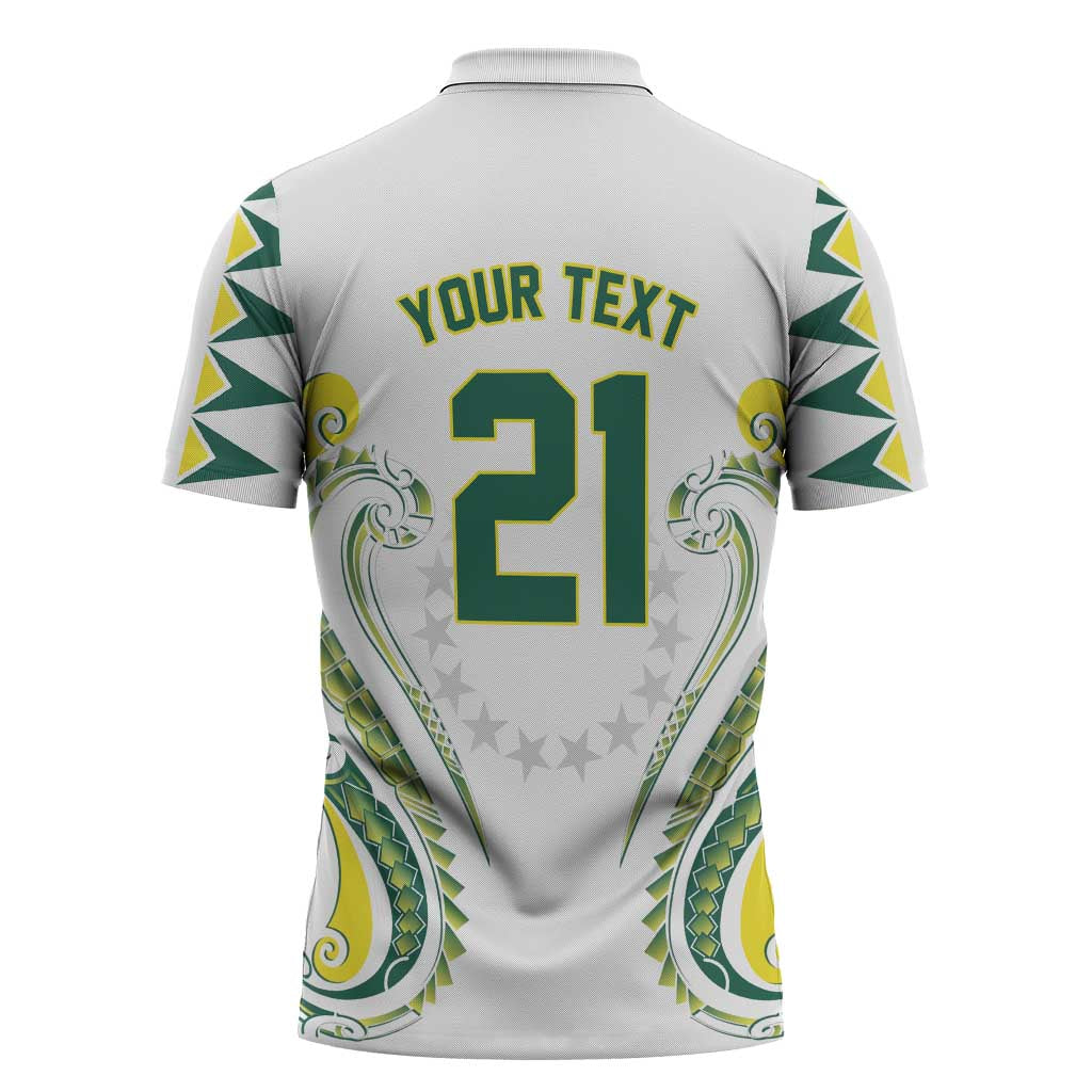 Custom Rugby Cook Islands Avaiki Zipper Polo Shirt White Kuki Airani Tribal Maori Inspired LT9 - Polynesian Pride