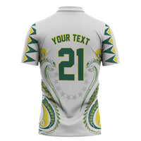 Custom Rugby Cook Islands Avaiki Zipper Polo Shirt White Kuki Airani Tribal Maori Inspired LT9 - Polynesian Pride