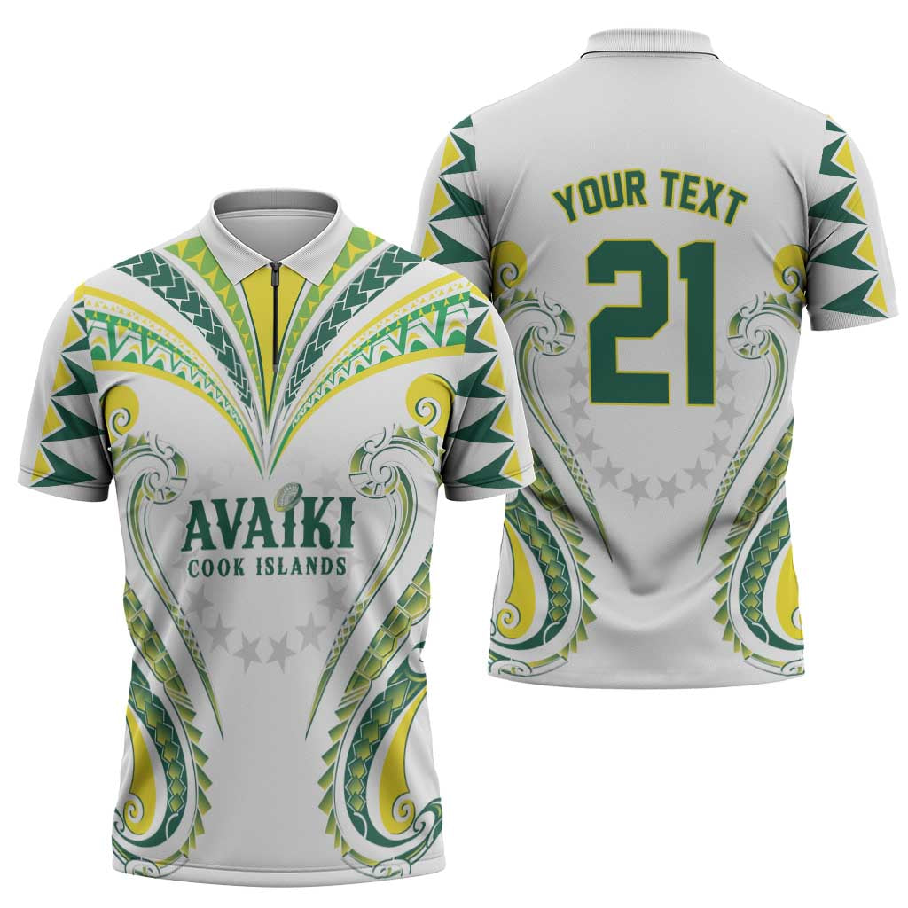 Custom Rugby Cook Islands Avaiki Zipper Polo Shirt White Kuki Airani Tribal Maori Inspired LT9 - Polynesian Pride